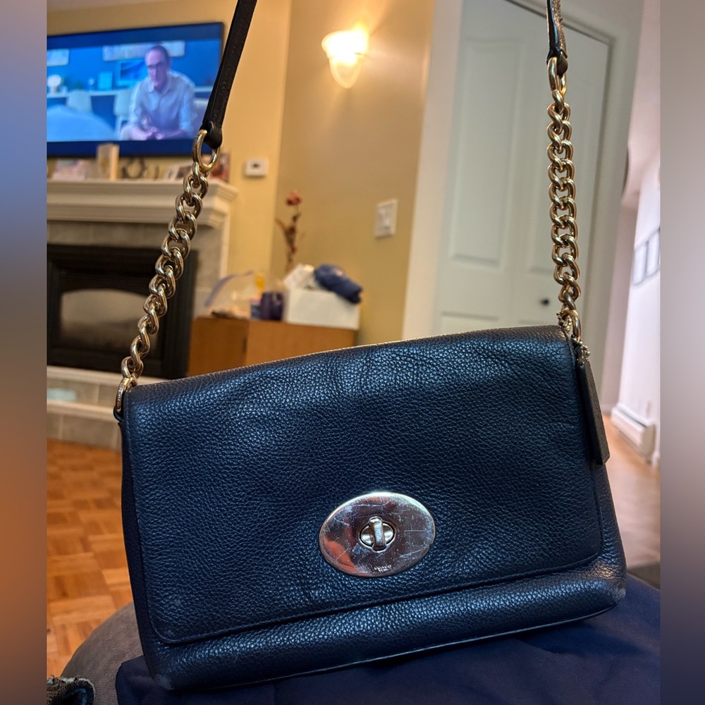 Coach Leather Shoulder Bag with Gold Chain Strap